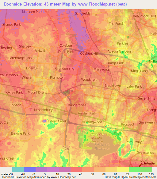 Doonside,Australia Elevation Map