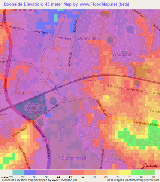 Doonside,Australia Elevation Map