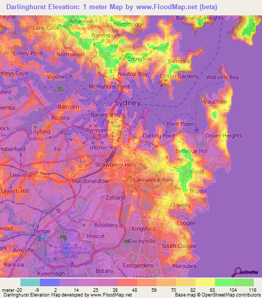 Darlinghurst,Australia Elevation Map