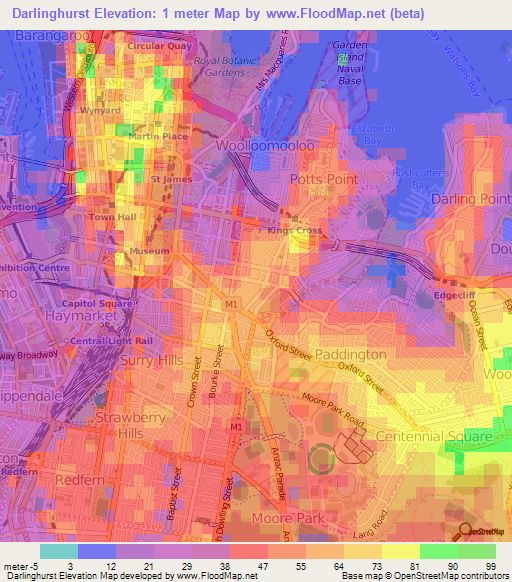 Darlinghurst,Australia Elevation Map