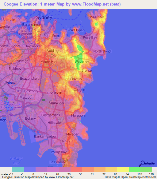 Coogee,Australia Elevation Map