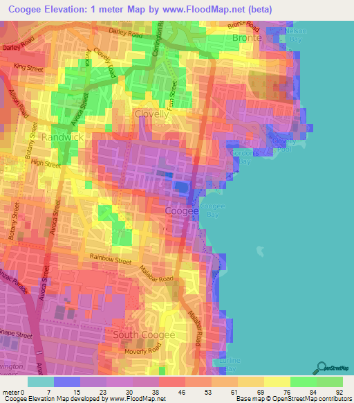 Coogee,Australia Elevation Map