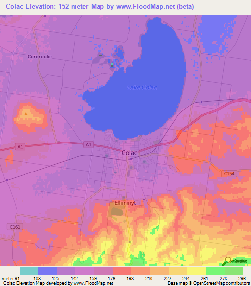 Colac,Australia Elevation Map