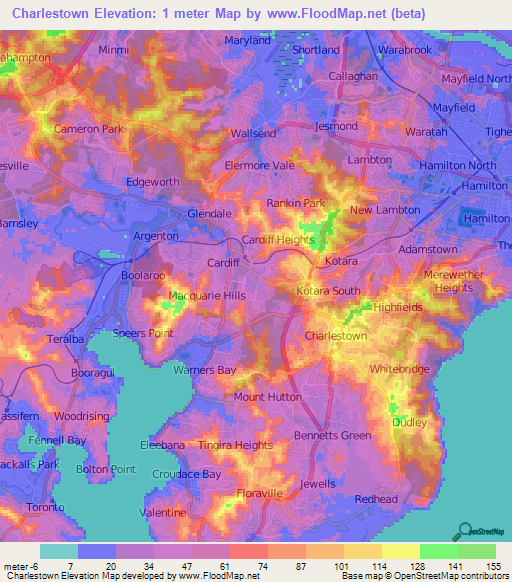 Charlestown,Australia Elevation Map