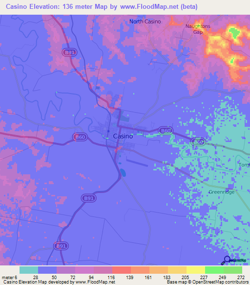 Casino,Australia Elevation Map