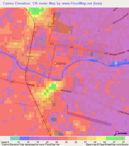 Casino,Australia Elevation Map