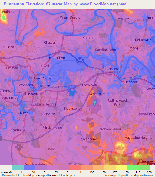 Bundamba,Australia Elevation Map