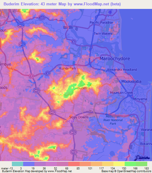 Elevation of Buderim,Australia Elevation Map, Topography, Contour
