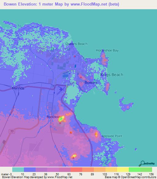 Bowen,Australia Elevation Map