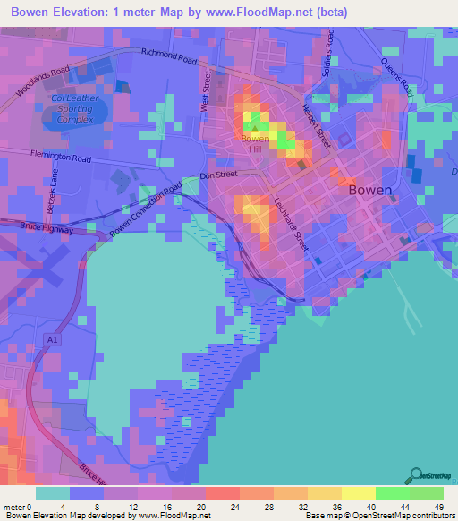 Bowen,Australia Elevation Map