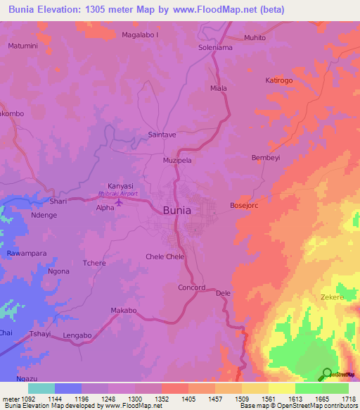 Bunia,Congo (Kinshasa) Elevation Map