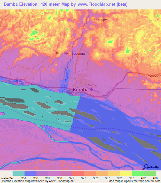 Bumba,Congo (Kinshasa) Elevation Map