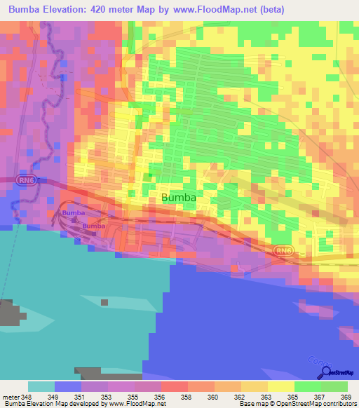 Bumba,Congo (Kinshasa) Elevation Map