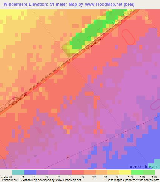 Windermere,New Zealand Elevation Map