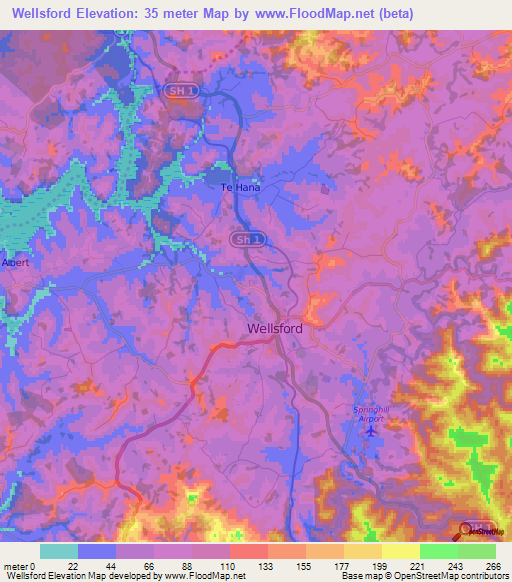 Wellsford,New Zealand Elevation Map