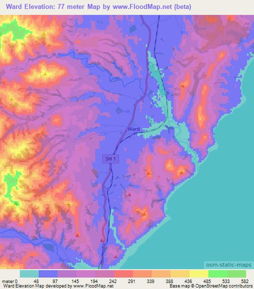 Ward,New Zealand Elevation Map