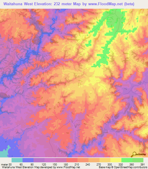 Waitahuna West,New Zealand Elevation Map