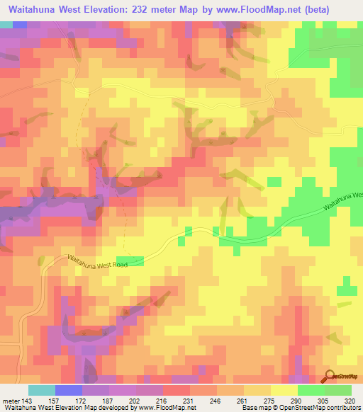 Waitahuna West,New Zealand Elevation Map