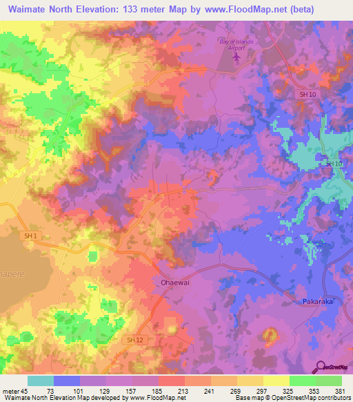 Waimate North,New Zealand Elevation Map