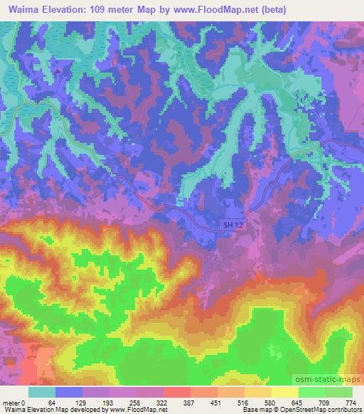 Elevation of Waima,New Zealand Elevation Map, Topography, Contour