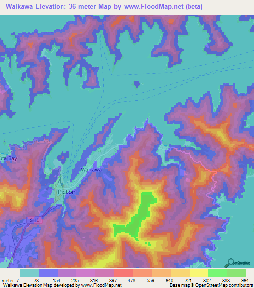 Elevation of Waikawa,New Zealand Elevation Map, Topography, Contour