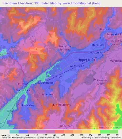 Trentham,New Zealand Elevation Map