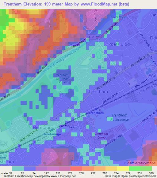 Trentham,New Zealand Elevation Map