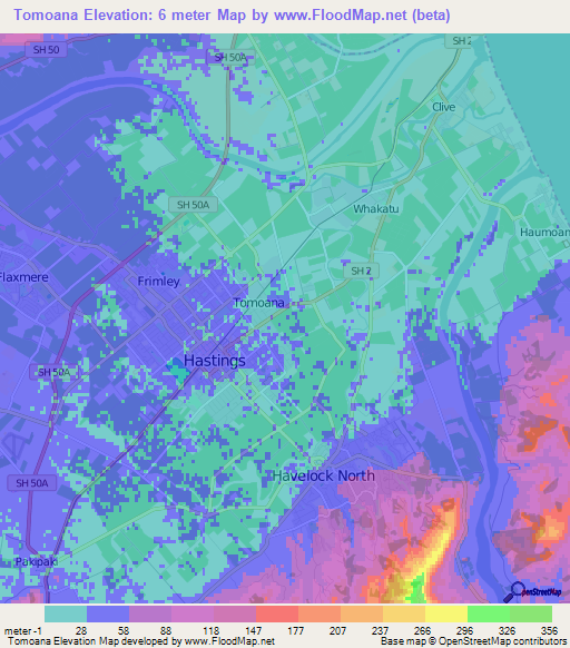 Elevation of Tomoana,New Zealand Elevation Map, Topography, Contour