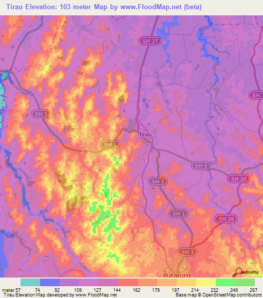 Tirau,New Zealand Elevation Map