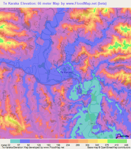 Elevation of Te Karaka,New Zealand Elevation Map, Topography, Contour