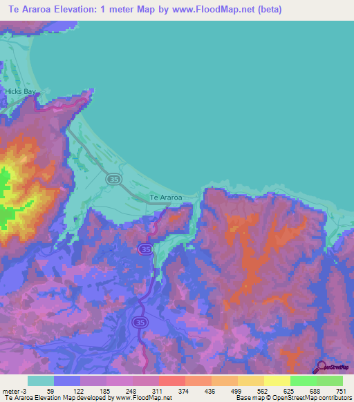 Te Araroa,New Zealand Elevation Map