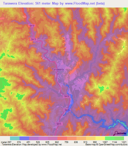 Tarawera,New Zealand Elevation Map