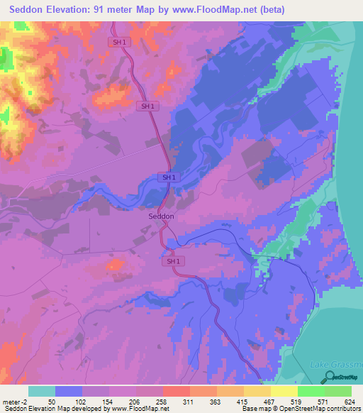 Seddon,New Zealand Elevation Map