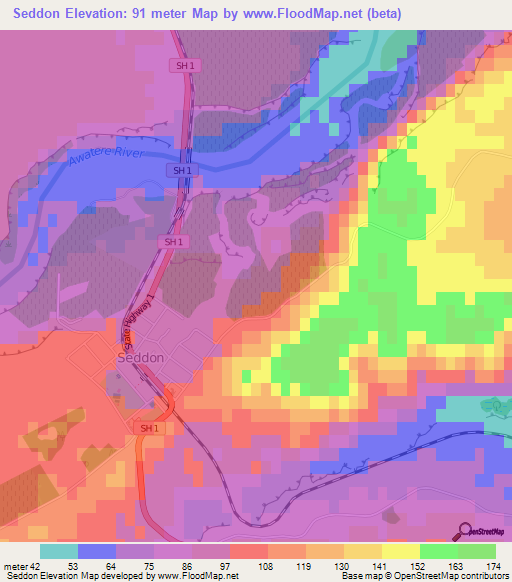 Seddon,New Zealand Elevation Map