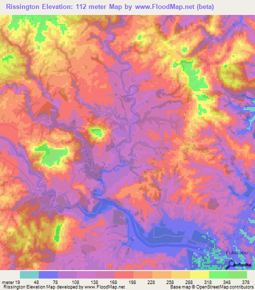 Rissington,New Zealand Elevation Map