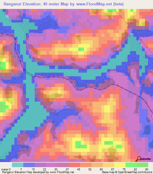 Ranganui,New Zealand Elevation Map