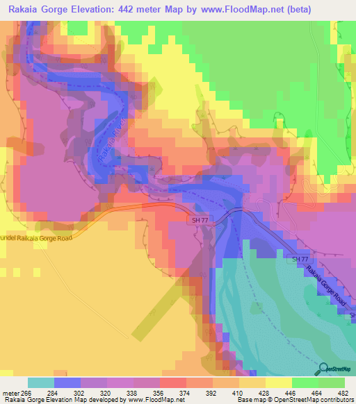 Rakaia Gorge,New Zealand Elevation Map