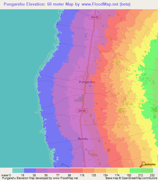 Pungarehu,New Zealand Elevation Map