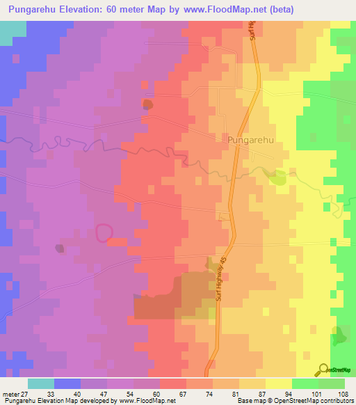 Pungarehu,New Zealand Elevation Map