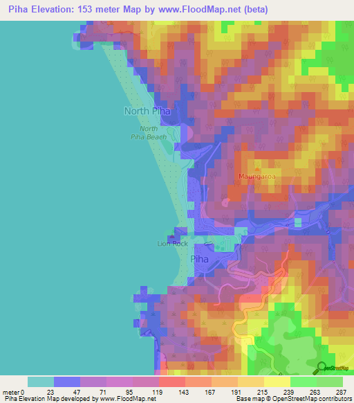 Elevation of Piha,New Zealand Elevation Map, Topography, Contour