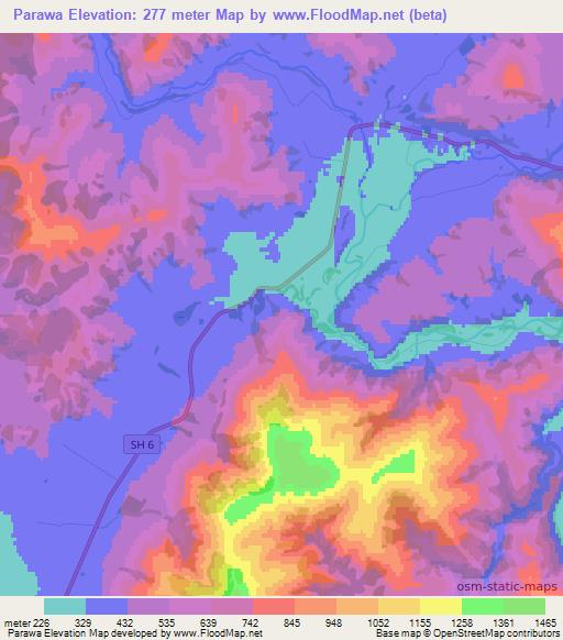 Parawa,New Zealand Elevation Map