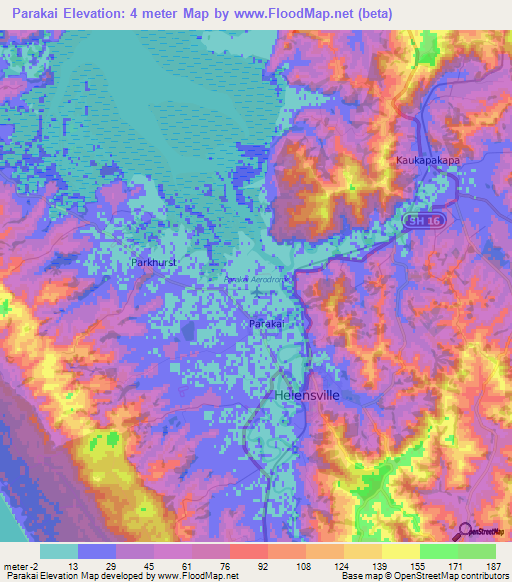 Parakai,New Zealand Elevation Map