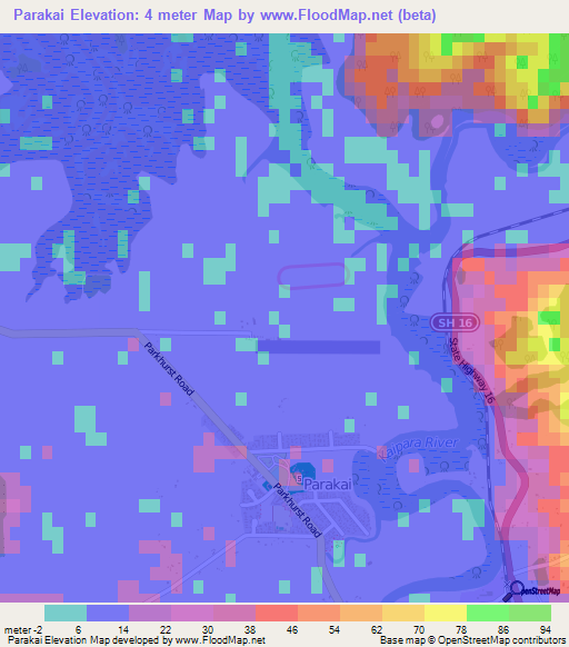 Parakai,New Zealand Elevation Map