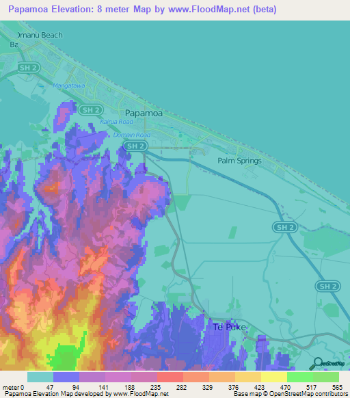 Papamoa,New Zealand Elevation Map