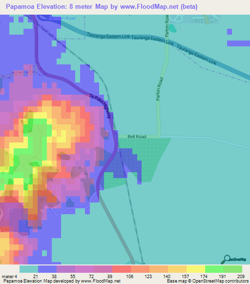 Papamoa,New Zealand Elevation Map