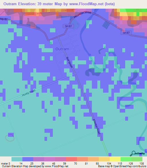 Outram,New Zealand Elevation Map