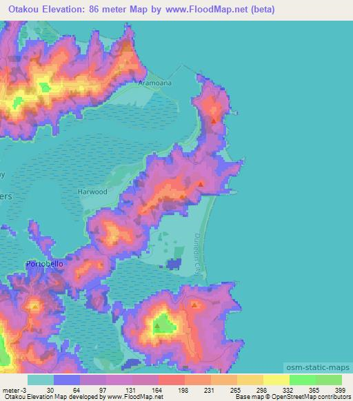 Elevation of Otakou,New Zealand Elevation Map, Topography, Contour