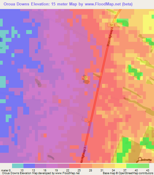 Oroua Downs,New Zealand Elevation Map