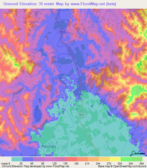 Ormond,New Zealand Elevation Map