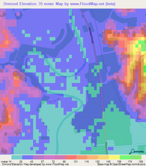 Ormond,New Zealand Elevation Map